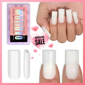 MUTIOVO Medium Square Nail Tips -180Pcs Solid Pure Color MILKY WHITE Soft Gel Fake Nails, Straight Full Cover Press on Nails, Pre-buffed Matte White Artificial Nails for Professional Salon & Home DIY