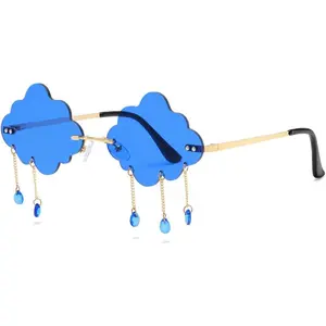 Retro Rimless Sunglasses for Women Men  Metal Frameless Cloud Glasses Raining  Pendant UV400 Protection