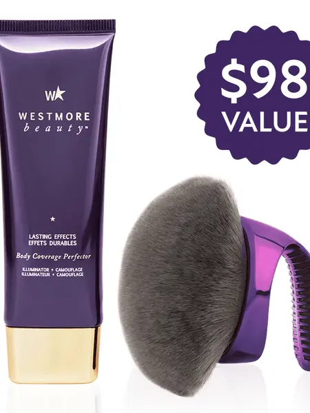 Westmore Beauty Body Coverage Perfector 3.5oz + X-Large Buffer Brush -  Flawless Body Makeup, Concealer for Scars, Spots, Veins, Tattoos and More Blend Cosmetic