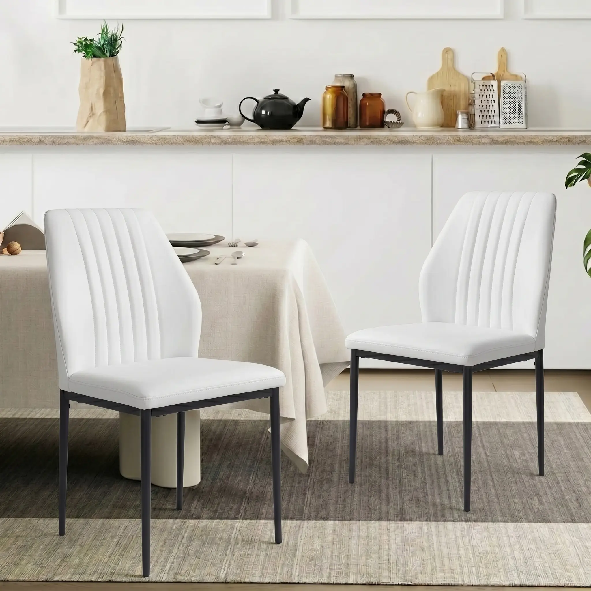 HIPIHOM Armless Dining Chair - Ergonomic Spinal Support, Durable Wear-Resistant Eco-Leather, Stable Thick Carbon Steel Frame, Fixed Back, Assembly Required - Nordic Minimalist Light Luxury Home Decor for Dining Room Upgrades, Black Option
