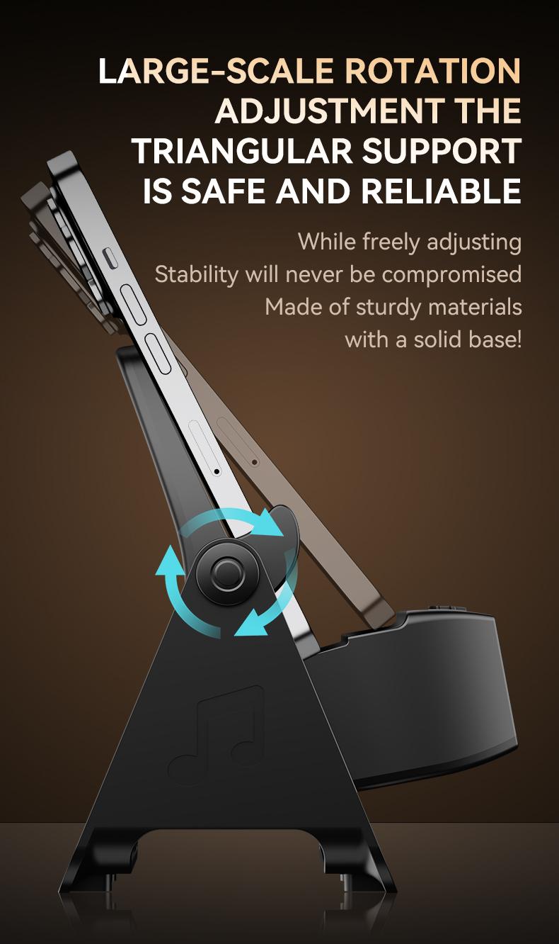 5-in-1 Wireless Induction Speaker Phone Stand，360° Adjustable，Power Bank，RGB Ambient Light，Universal Gift for Men Women