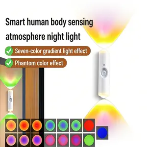 3/4-Pack USB Rechargeable LED Night Light, RGB Gradient Lighting, Motion Sensor, Auto-On/Off, Dimmable Wall Lamp with Magnetic Base & Cat-Eye Design, Wall Lights Decor for Home, Bedroom, Hallway, Rgb Lighting