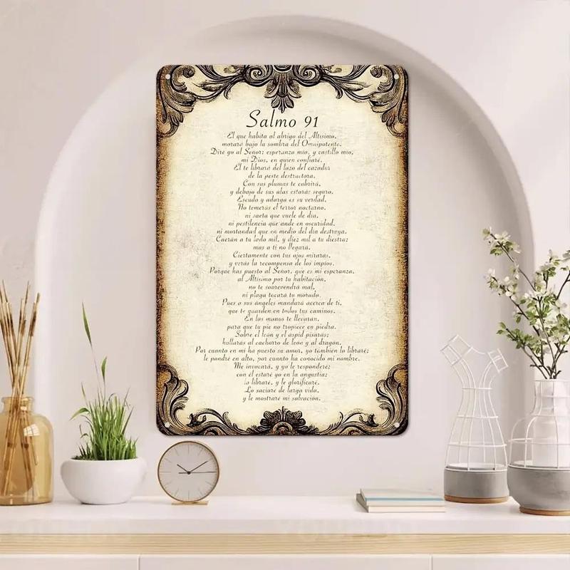 1pc 12x8inch Aluminum 2D flat Decorative Sign & Plague Vintage Psalm 91  Wall Sign, in - Spanish Inspirational Religious Decor with Ornate Frame, Home Prayer Room & Holiday Celebrations ('s Day//Easter/Valentine's), In 8X12Inch/20X30Cm