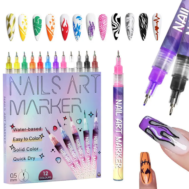 Nail Art Pens Set 0.5MM Nail Polish Pens for Nail Art, Nail Dotting Tool, Drawing Pen for Nail Design for Salon and DIY at Home