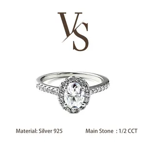 [Venus Jewelry] Synthetic Mossianite 1 or 2 CCT Oval Halo Wedding Design Solid Silver 925 Ring