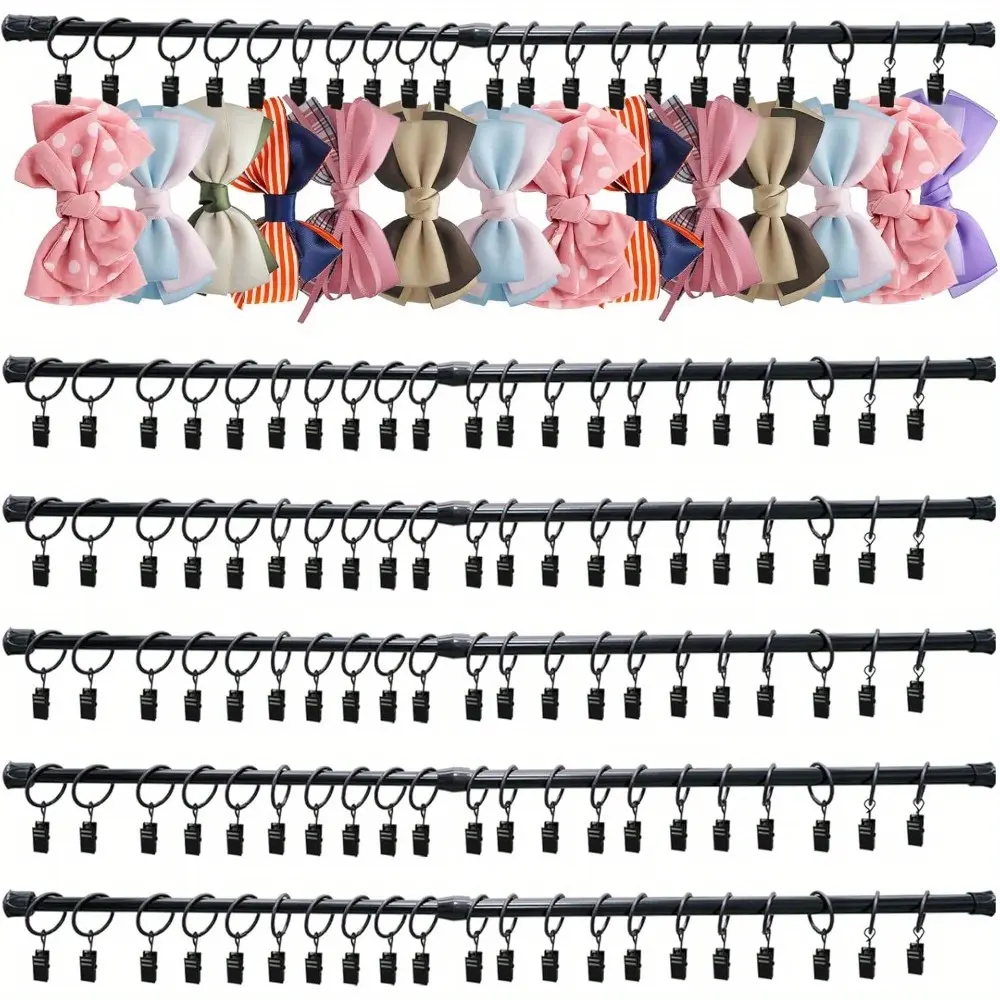 5 Pcs Wall Hanging Bow Holder Girls Hanger Headband Storage Organizer Include 5 Black Adjustable Rods 120 Metal Bow Storage Hanger 15 Wall Hooks for Closet Nursery Decor