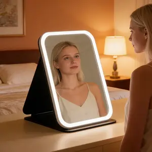 Portable LED Makeup Mirror with 3-Color Dimmable Touch Screen Light, Rechargeable Foldable Travel Cosmetic Mirror, Perfect Gift for Women