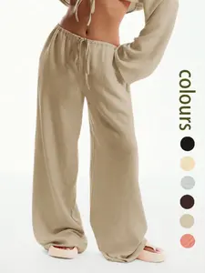 Women's Linen-Feel Beach Pants with Front Tie and Pockets, Breathable Summer Wear, Casual Style, Perfect for Beach and Outdoor Activities