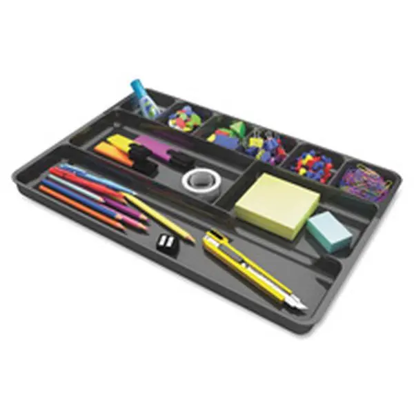 Plastic Compartmentalized Drawer Organizer - 14x9x1.13" (14 in. x 9 in. x 1.13 in.) Black 1" High Recycled Material Small Item Sorter for Stationery, Fits Most Standard Desk Drawers