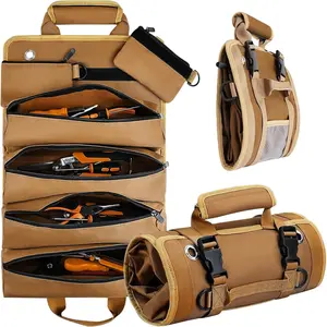 Roll Up  Bag Organizer - 6-Pocket  Roll with Detachable Pouches for Mechanics, Electricians & DIYers - Portable  Roll Bag for Men, Dad & Handymen Heavy Duty Carpenter Tool Belt Suspenders