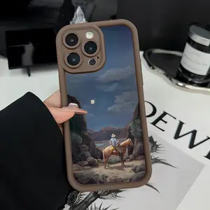 Cowboy Portrait Pattern Case for iPhone 16 15 14 Pro Max 13 12 11 XR XS Plus Shockproof Non Slip Military-Grade Protection Silicone Smartphone Cover Gift For Girls and Women