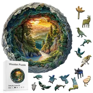 Layered Forest Puzzle, Circular Landscape Puzzle, Sunset Mountain Puzzle, 3D Art Puzzle, TikTok Trendy Puzzle, Wood Jigsaw Puzzle, Nature Lover Gift, Unique Puzzle Find. Toddler Wooden Alphabet