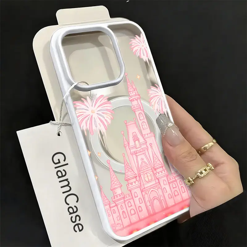 Castle Motif Double-Sided Magnetic Acrylic Phone Case - Anti-Drop, Anti-Yellowing Glossy Shell, Dual Heat Dissipation, Fairy-Tale Charm for iPhone 17,16,15,14,13,12,11 Plus Pro Max Mobile Accessories