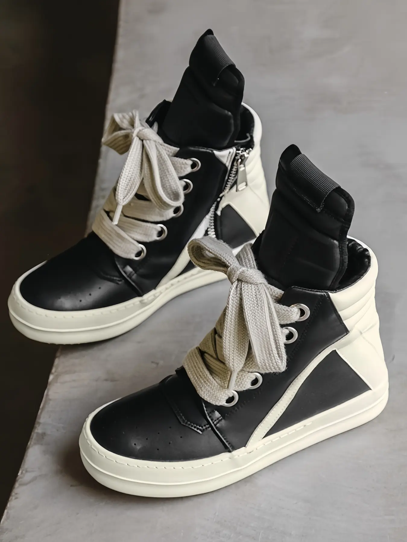 Men's High Top Sneakers, Walking Shoes, PU Leather Upper, Colorblock Design, Thick Sole, Anti-Slip, Breathable Lining, Casual All-Season Shoes