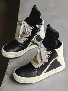 Men's High Top Sneakers, Walking Shoes, PU Leather Upper, Colorblock Design, Thick Sole, Anti-Slip, Breathable Lining, Casual All-Season Shoes
