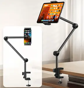 Tablet Holder For Bed Desk , Adjustable Arm Tablet Phone Bedside Stand Mount 360° Rotation, Foldable Metal Arm Holder For iPad/For iPhone/For N-Switch/For Galaxy Tab / Kindle and Other All 4-6.7" Wide Devices
