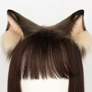 Realistic Siamese Cat Ear Headband Cosplay 3D Animal Ears Handmade Cat Ear Hair Accessory Lolita Convention Prop