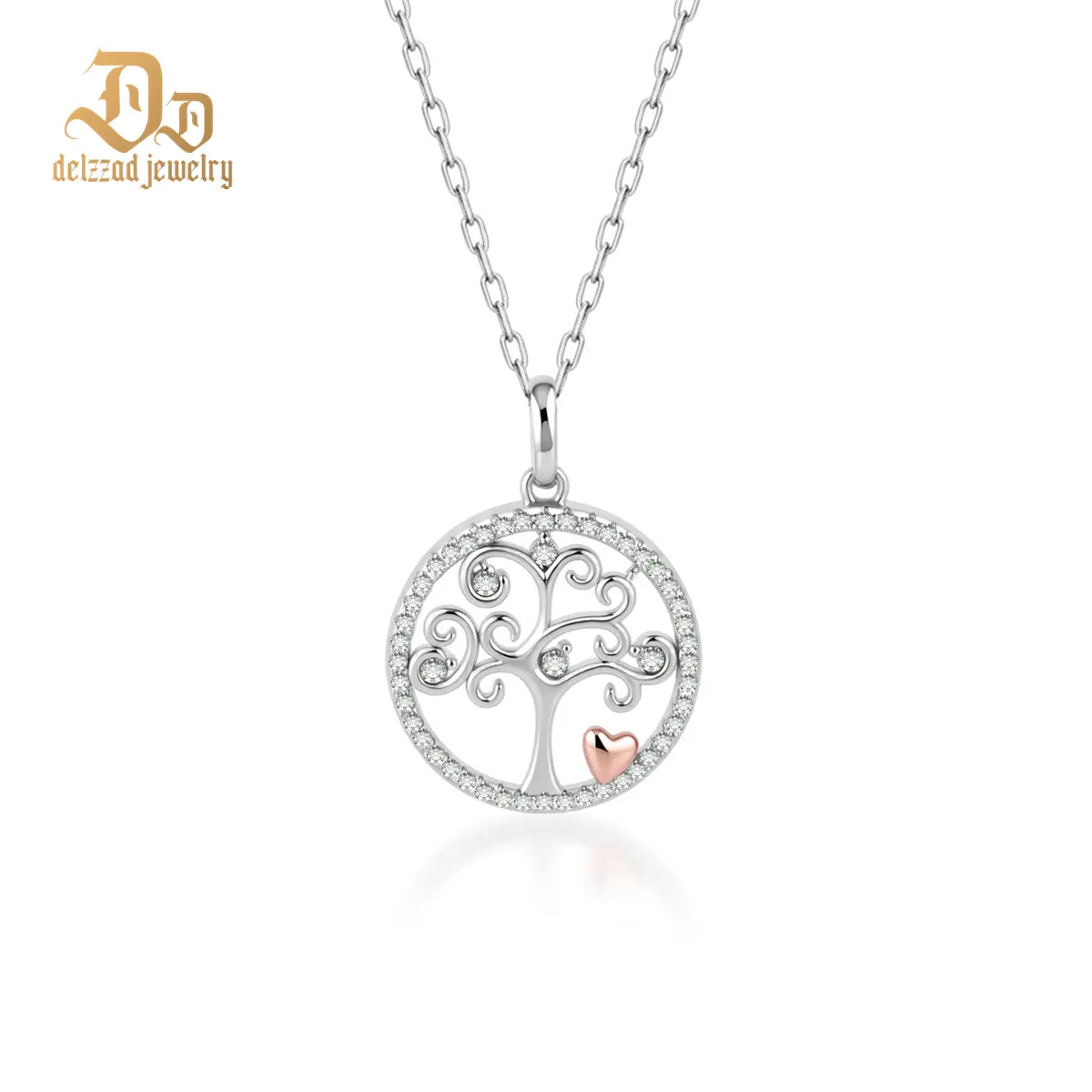 Delzzad 0.2ct Grow with You Pendant Tree of Life Necklace Chain VVS Synthetic Moissanite Pendant Jewelry Copper Perfect Birthday Wedding Engagement Anniversary Christmas Valentine's Day Mother's Day Gift