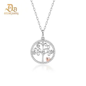 Delzzad 0.2ct Grow with You Pendant Tree of Life Necklace Chain VVS Synthetic Moissanite Pendant Jewelry Copper Perfect Birthday Wedding Engagement Anniversary Christmas Valentine's Day Mother's Day Gift