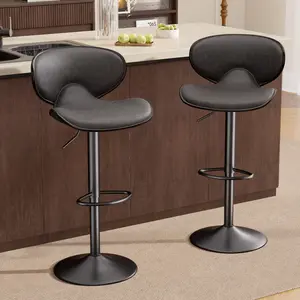 Bar Stools Set of 2 for Kitchen Counter, Modern PU Leather Adjustable Swivel Barstools, Upholstered Bar Chairs with Back and Thickened Seat Cushion, Barstools for Bar, Dining Room