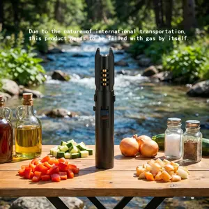 (Excluding butane)camping supplies  Outdoor kitchen burner - Adjustable flame size with safety lock, sword-shaped, wind-resistant, fuel replenishable. Long-type burner, suitable for candles, barbecues, (excluding butane) black kitchen stoves for cooking.