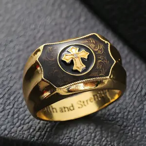 Man-Made Onyx Cross Faith and Power Ring - Rings New Men's Niche Party Jewelry Gift
