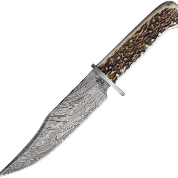 BNB Damascus Fixed Blade Stag Knife