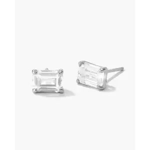 JAXXON - Emerald Cut Stud Earrings - Silver