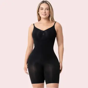 Seamless Mid-Thigh Bodysuit for Women | Full Body Shaper with Tummy Control, Natural Butt Lifting, Adjustable Straps | Smooth Invisible Shapewear