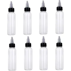 8Pcs 2 oz Clear Plastic Squeeze Dispensing Bottles with Twist Cap, Small Round Bottles for Laboratory Wash and Tattoo Ink Pigment