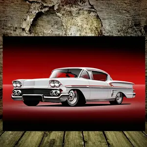 1 Piece Wooden Frame 1958 Impala Bel Air Poster Canvas Wall Art, Suitable for Bars, Clubs, Cafes, Restaurants, Billiard Rooms, Hotels, Homes, Offices, Bedroom Decoration, 12X 18inch