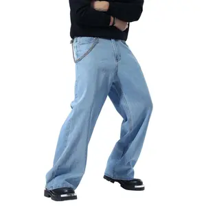 Plaid&Plain Men's Baggy Jeans Casual Wide Leg Jeans Y2k Skateboard Vintage Denim Pants Vintage Baggy Jeans Streetwear Style B01