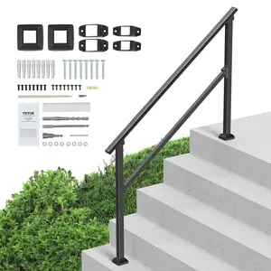 VEVOR Handrails for Outdoor Steps, 4-5 Step Stair Hand Rail Kit, Transitional Carbon Steel Railings with Installation Kit, Stair Rails for Seniors, Concrete Steps & Porch & Deck, Black Square Tube