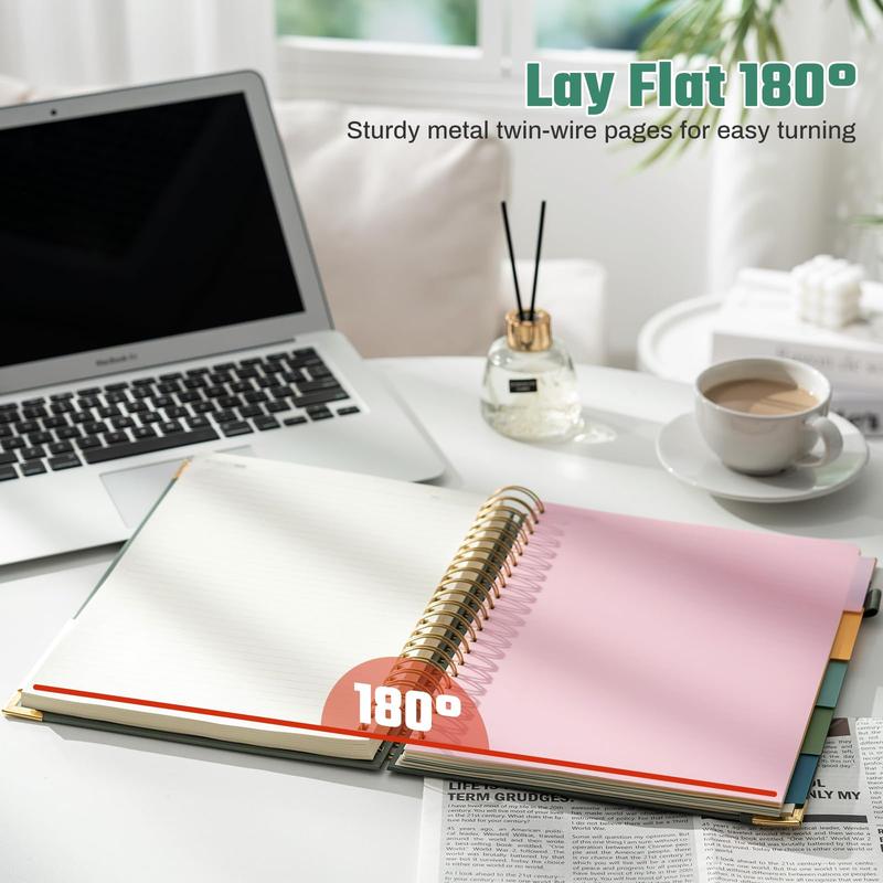 Hardcover Spiral Note Taking 5 Subject Notebook College Ruled with Dividers 240 Pages 100GSM Aesthetic Spiral Notebook for Work School Cute Journals for Women Writing