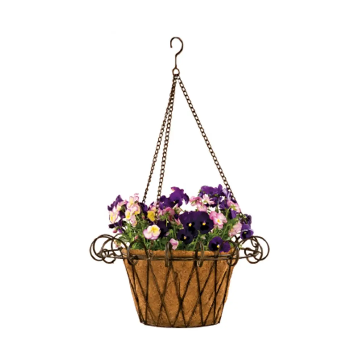 Deer Park D68 BA131X 17 In. Large Metal Flower Basket with Coco Liner - Metal Frame, Freestanding, Weatherproof Decorative Garden Base Flower Pots, Durable Construction, Elegant Patina, Large Indoor-Outdoor Use