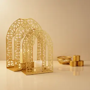 Luxury Gold Arch Candle Holder Set – Islamic Lantern Style Decor