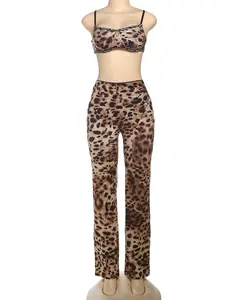 Leopard Print Detail Edge Trim Bralette Top and Legging Set Womenswear Suits