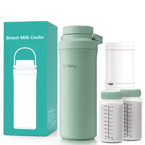 YUNBABY 22oz Portable Breast Milk Cooler with 360° Cooling Gel Ice Pack for 30 Hours, 2 BPA-Free Bottles, Travel-Friendly Design, Green, Advanced Cooling Tube, Large Capacity, Leakproof, Dishwasher-Safe