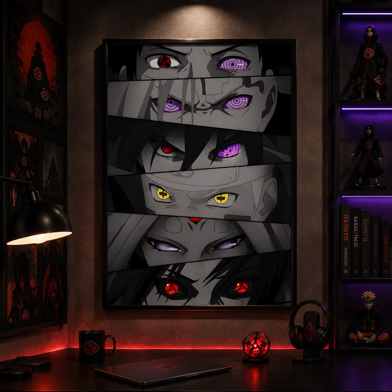 Naruto Dojutsu Eyes Collage Framed Canvas Wall Art, Sharingan Rinnegan Sage Mode Byakugan Anime Panel Print, Naruto Shippuden Character Eye Montage Poster, Teen Bedroom Game Room Otaku Decor, Naruto Anime Fan Wall Hanging Gift