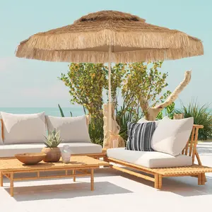 10 ft. Hula Thatched Tiki Patio Outdoor Umbrella with 8 Ribs, UPF30+, for Garden, Backyard, Deck, Pool, Natural