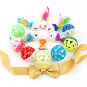3pcs Cat Toy Set – Random Color Ball + Plush Mouse + Bow Toy, Interactive Kitten Toys, Indoor Cat Toys, Funny Pet Toys, Cat Entertainment Supplies