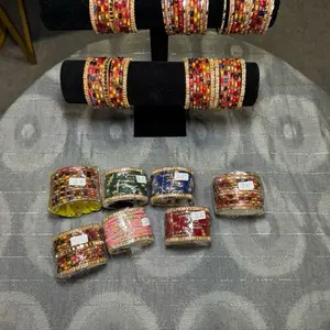 Vibrant Multicolor Bangle Set -  with golden Rhinestones & Beads for Festive Wear size 2.2”,2.4”