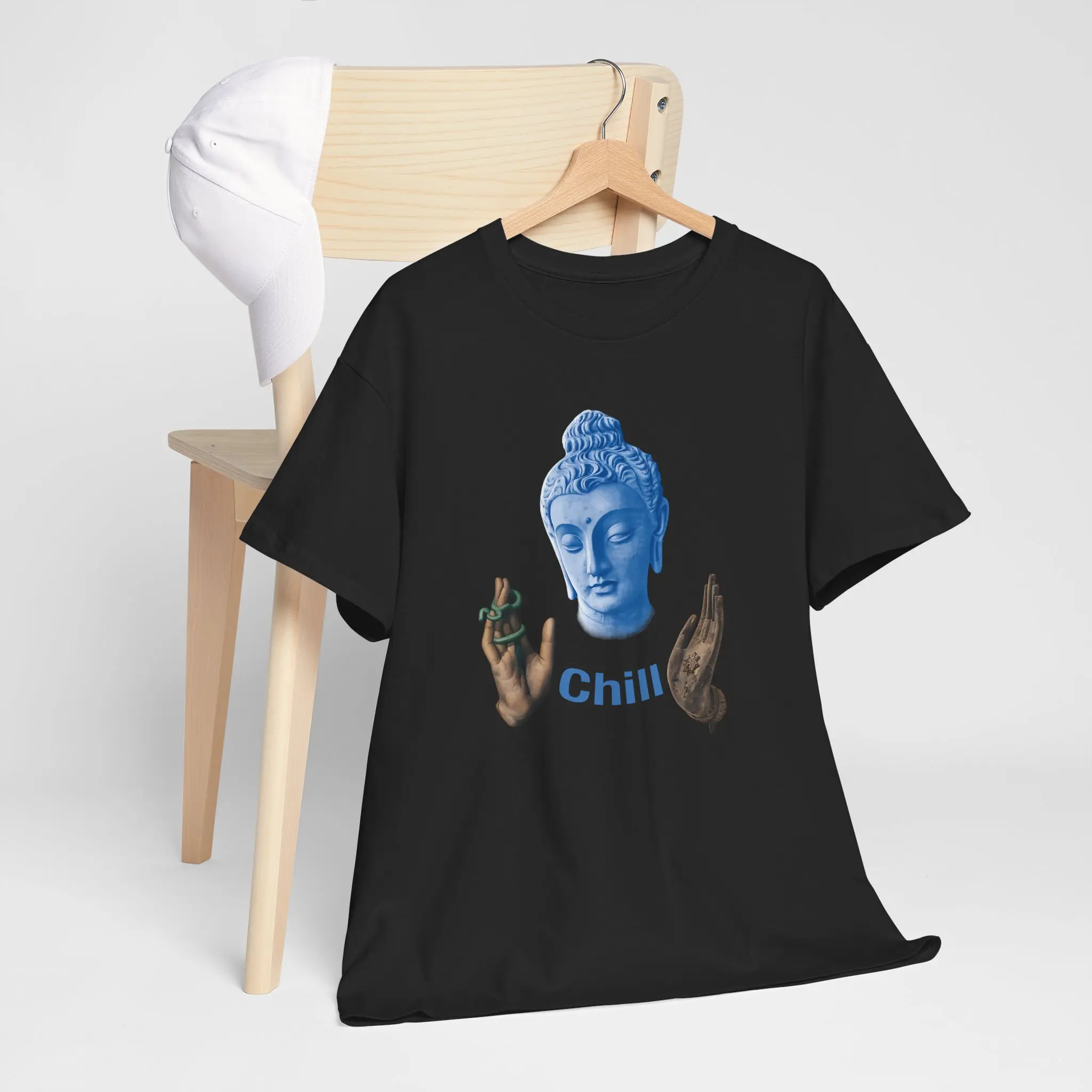 Blue Buddha Head Chill T-Shirt | Relaxed Zen Graphic Tee men