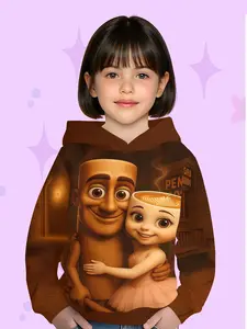 Creative Coffee Girl Wooden Partner Hoodie, Warm Cozy Style, Girls' Casual Fall & Winter Clothing, Cute Fitted Long Sweatshirt