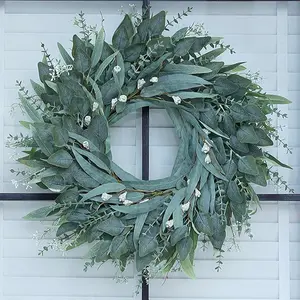26" Eucalyptus Wreath for Front Door - Large Artificial Greenery Outdoor Wreath for Porch, Window,Farmhouse,,Holiday,Hanging Decor- Spring, Summer, Fall,  Seasons (Green)