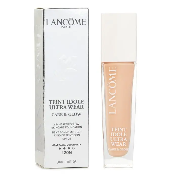 Lancome Teint Idole Ultra Wear Care & Glow Foundation SPF 25 - #120N, Smoothing Hyaluronic Serum Cosmetic for Even Skin Tone