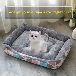Soft Plush Pet Bed for Cats and Small Dogs, Geometric Design, Durable Polyester Fill, Easy to Clean Indoor Sofa Pad, Comfortable Modern Style Cat Bed