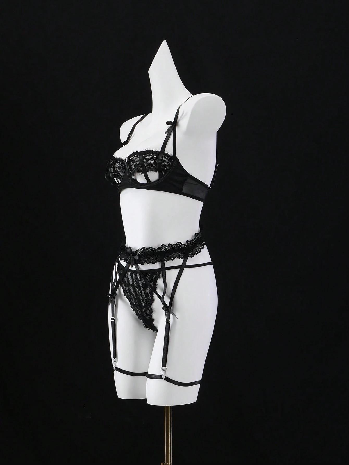 LUSHLACE Women's Sexy Lace Lingerie Set 5-Piece for Date Nights