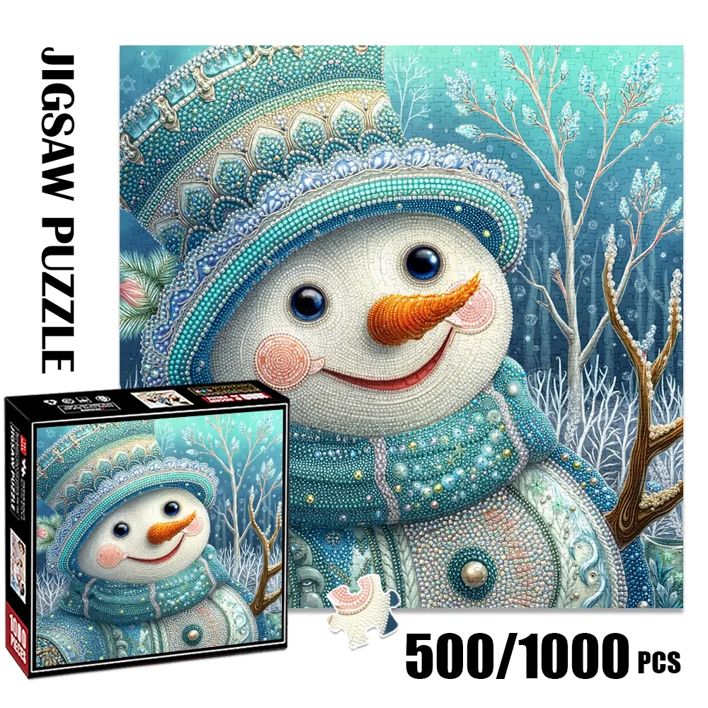 1pc 1000 piece adult puzzle 58x58cm Bejeweled Snowman with Top - Hat and Scarf in Winter Scene 500 pieces paper jigsaw puzzle suitable for DIY creative games for adults and families, birthday and