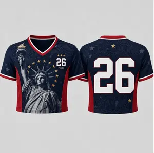 USA Statue Graphic Jersey 26 Number Custom Fan Shirt Crop Top Style Breathable Sports Tee Patriotic Outfit Game Day Wear